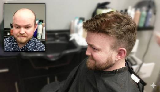 Kurtis showing an amazing transformation from bald to a full head of hair